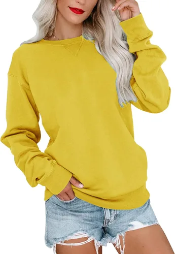 Miniatura 11 de Bingerlily Sudadera casual de manga larga para mujer, cuello redondo, linda sudadera pullover de ajuste relajado, tops Azul