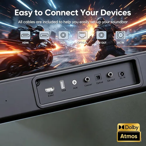 Miniatura 5 de GEOYEAO Barra de sonido con subwoofer, barra de sonido de 200 W y 2.1 canales con sistema de sonido envolvente Dolby Atmos para Smart TV/Proyector/PC