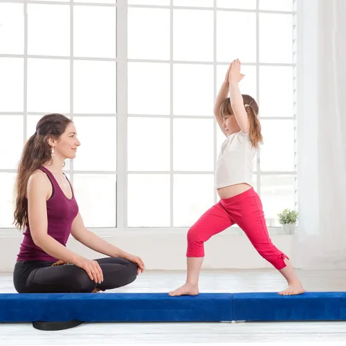 Miniatura 8 de Giantex Haz de equilibrio de 7/8/9 pies, haz de gimnasia plegable con asas de transporte, base de goma antideslizante para niños, haz de gimnasia