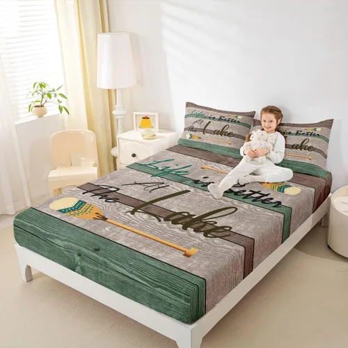 Miniatura 20 de Erosebridal Fishing Fitted Sheet Twin for Boys, Big Pike Fish Black Bed Sheets for Rustic Farmhouse Lake House Decor, Fishing Bedding Set Marine