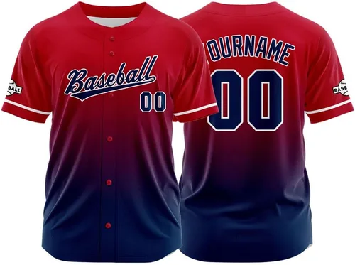 Miniatura 46 de Camiseta de béisbol con degradado personalizado, nombre, número y logotipo personalizados para hombres, mujeres y niños