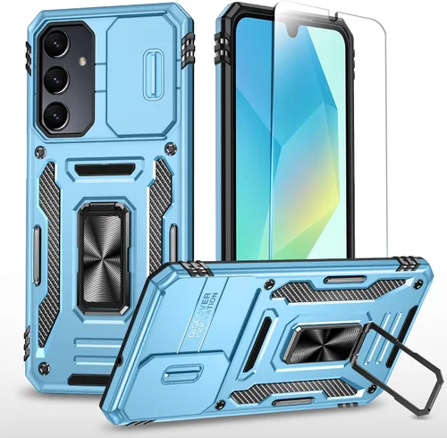 Miniatura 31 de SunStory Funda compatible con Samsung Galaxy A17 5G con protector de pantalla HD, cubierta de cámara deslizante y soporte de anillo giratorio, a