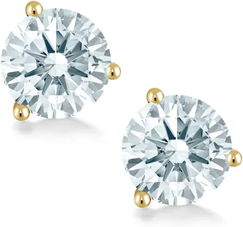 Miniatura 62 de Gem Stone King Aretes de oro de 14 quilates, 0.236 in, piedra natal redonda, Martini, 3 puntas, aretes de oro para mujer