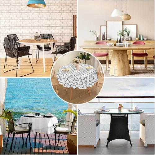 Miniatura 7 de Smiry Mantel redondo de plástico para mesa, mantel de vinilo impermeable con parte trasera de franela para mesas redondas, lavable y a prueba
