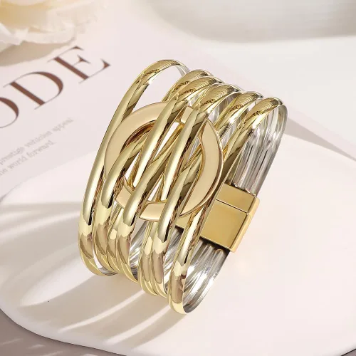 Miniatura 6 de Edoneery - Pulsera envolvente de cuero para mujer, brazalete de puño de múltiples capas hecho a mano estilo bohemio con cuentas de cristal