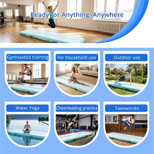 Miniatura 4 de Colchoneta inflable de gimnasia de 4/6/8 pulgadas, 6.56/10/13/16 pies, para uso doméstico, entrenamiento, animadoras, yoga acuático con bomba