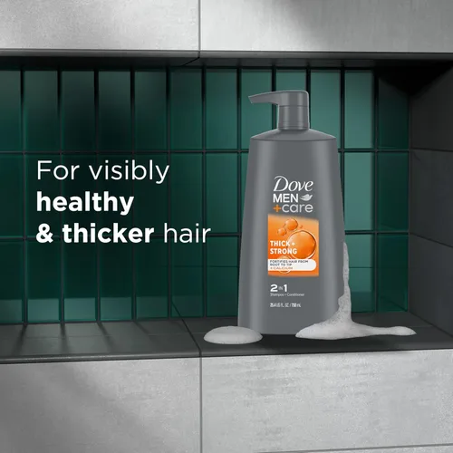 Miniatura 6 de DOVE MEN+ CARE Champú 2 en 1 + acondicionador grueso + fuerte 4 unidades para fortalecer el cabello desde la raíz hasta las puntas, con calcio, 25.4