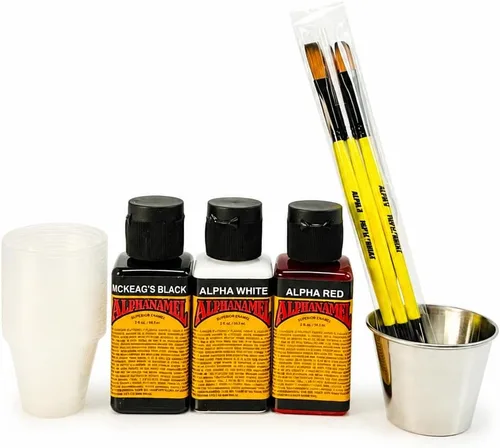 Alphanamel Kit de estudiante de pinstriping, juego de pintura de 5 colores, 3 brochas de rayas Evil Trio y panel de aluminio de doble cara