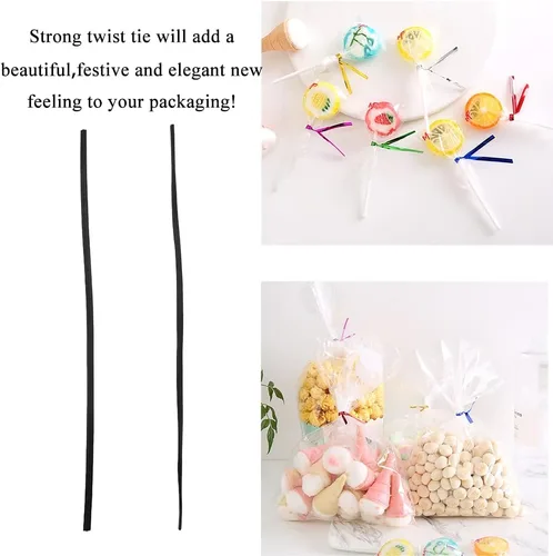 Miniatura 5 de HAHIYO 300 lazos de plástico de PVC negro de 5 pulgadas, para pan, caramelos, bolsas de café, corbatas para plantas y jardín, para celofán, bolsa