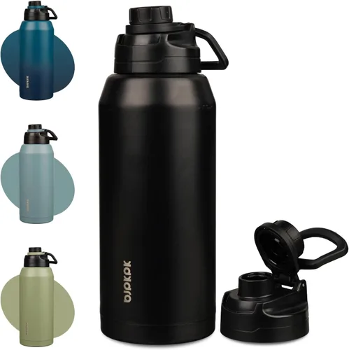 Miniatura 12 de BJPKPK Botella de agua aislada de 36 onzas, botellas de acero inoxidable con tapa de boquilla a prueba de fugas, jarra de agua grande de boca ancha