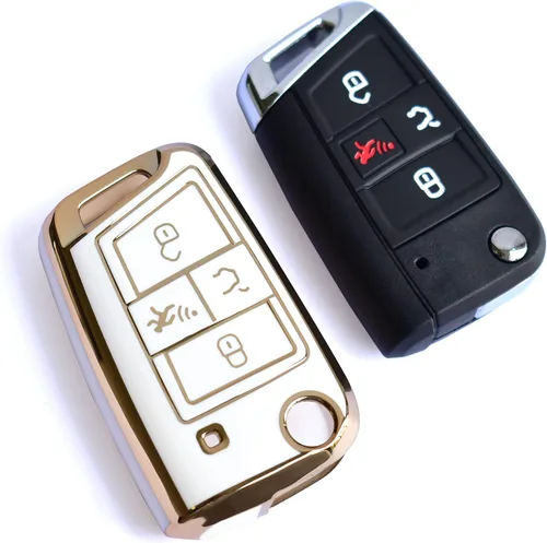 Miniatura 6 de SANRILY Golden-Edge - Funda para llavero de 4 botones para VW Tiguan Golf Jetta Polo Atlas Skoda de protección completa sin llave con llavero