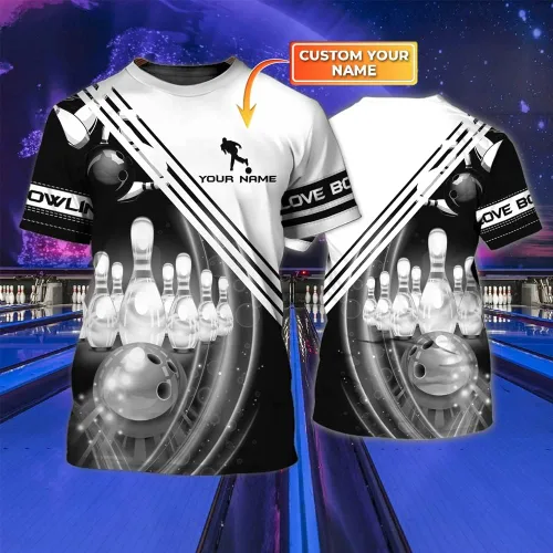 Miniatura 2 de Camisa de bolos americana personalizada con nombre personalizado, camisas de boliche, regalo de boliche, camisa impresa en 3D para hombres y mujeres
