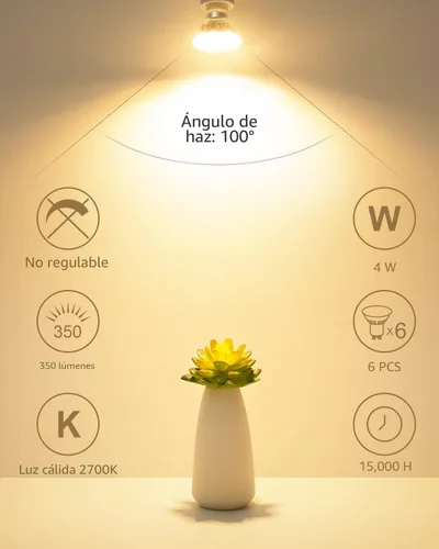 Miniatura 2 de Lepro Bombillas LED GU10 no regulables, 2700 K, luz cálida suave GU10, repuesto para iluminación de pista empotrada, bombillas LED de 4 W con haz