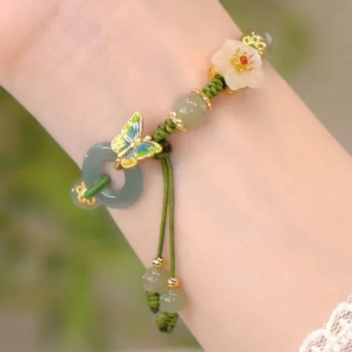 Miniatura 4 de Choistily Pulsera de jade con cuentas de jade para mujer, pulsera de la suerte, pulsera de hoja, pulsera de cuerda de cristal curativo, pulsera