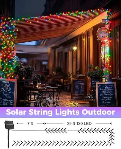 Miniatura 6 de Brightown Paquete de 2 luces solares de cadena para exterior, cada una de 46 pies, 120 luces LED, luces solares de cadena para exterior con 8 modos