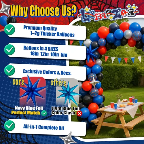 Miniatura 4 de Kit de arco de globos de araña de 147 piezas con globos de estrella, azul marino, rojo, negro, plateado, superhéroe, guirnalda temática de béisbol