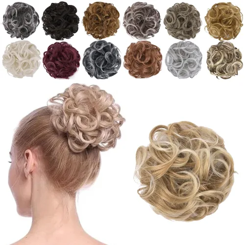 Miniatura 13 de Elaine Moño desordenado para mujer, cabello grueso y rizado, extensiones de cabello sintético ondulado, moño recogido, extensiones de cabello