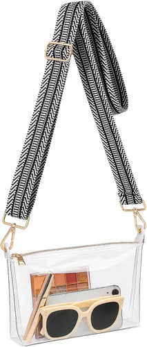 Miniatura 10 de FANGSUN Bolso transparente para mujer, bolso cruzado transparente aprobado para estadios, pequeño bolso transparente para conciertos y festivales