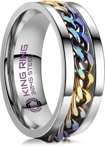 Miniatura 8 de King Ring Anillo giratorio de 0.315 pulgadas, anillo plano pulido fino para hombres y mujeres con cadena cubana, diseñado en Estados Unidos