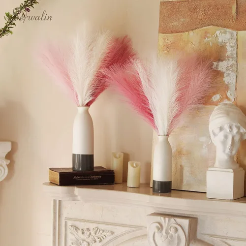 Miniatura 2 de Serwalin 12 piezas de hierba de Pampas rosa, decoración de hierba de Pampas falsa rosa de 17.7 pulgadas, hierba de Pampas artificial corta rosa Un