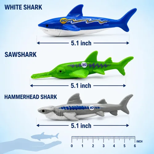 Miniatura 2 de Haktoys Juego de juguetes de buceo en la piscina, tiburones hundidos para niños y adultos, juguetes de entrenamiento de natación Hammerhead