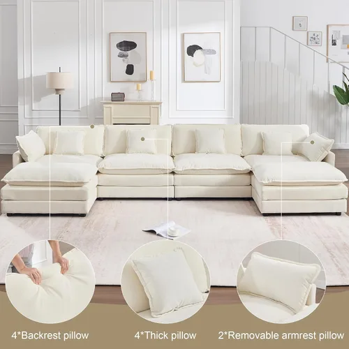 Miniatura 4 de KIVENJAJA - Sofá modular en forma de U extragrande tipo nube, chenilla moderna de 4 plazas con asiento profundo para sala de estar y oficina, con 2