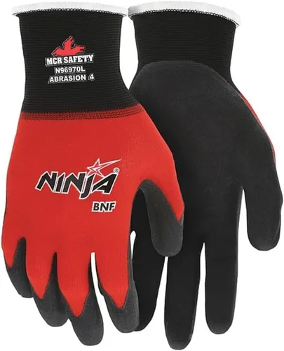 Miniatura 5 de Guantes de trabajo MCR Safety Ninja BNF N96970XL, carcasa de nylon Spandex de 18 calibre, palma y puntas de los dedos recubiertas de espuma
