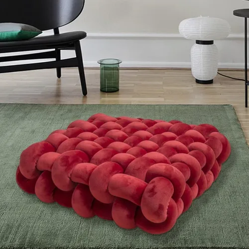 Miniatura 2 de Almohada decorativa cuadrada con nudo de 13 pulgadas, almohada anudada de terciopelo negro, almohada de piso de 8 bolas para sala de estar, ventana