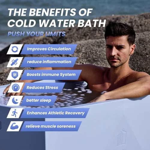Miniatura 7 de ICECON Bañera de inmersión fría profesional, baño de hielo rotomoldeado resistente para atletas, incluye 4 moldes de bloque de hielo, diseño