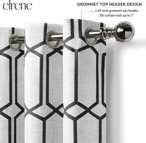 Miniatura 2 de Elrene Home Fashions Kaiden - Cortina geométrica de oscurecimiento de habitación, panel único, 52" ancho x 84" largo (1 panel), negro