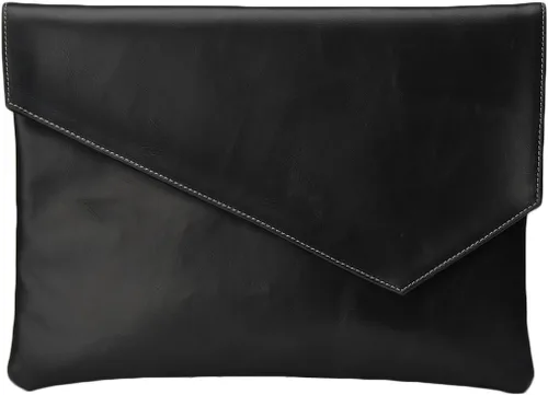 Miniatura 2 de Maletín de cuero para hombre, bolso de mano con solapa tipo sobre, Negro