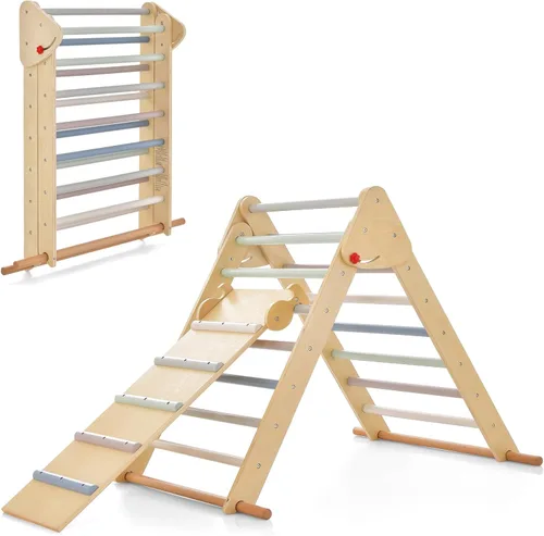 OLAKIDS Pikler - Juego de triángulos 3 en 1, juguetes de escalada para niños pequeños, plegable de madera Montessori Gimnasio Jungle para bebés con