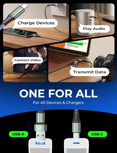 Miniatura 7 de Cable AINOPE USB C a USB C, Cable USB C de 1 Pie de Carga Rápida con Adaptador USB a USB C, Cable USB a USBC de 60W para iPhone 17 Pro Max Air, Gris