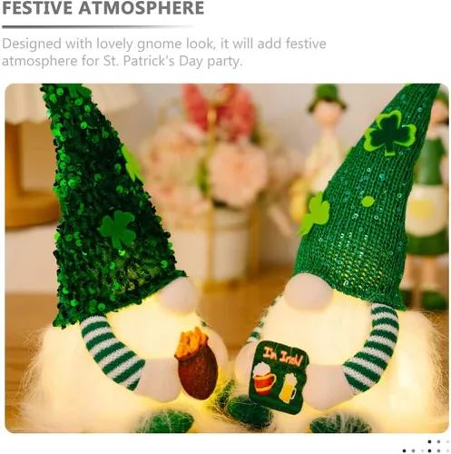 Miniatura 5 de ABOOFAN Gnomo del día de San Patricio, duende irlandés, gnomo sueco con trébol de la suerte verde claro, gnomo, muñeco de gnomo, elfo con cuenco