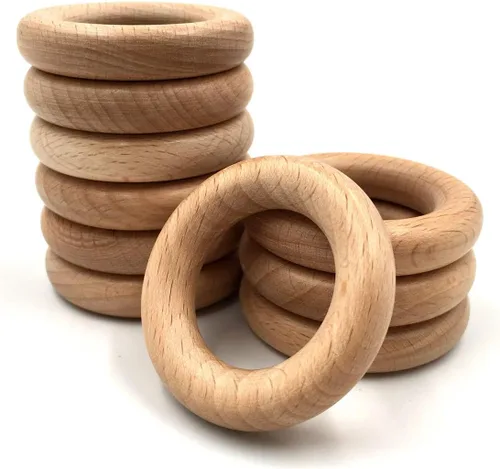 Miniatura 10 de Anillos de madera, 10 unidades sin terminar de 2.8 in de madera de haya natural maciza, círculos sin pintura para manualidades, conectores