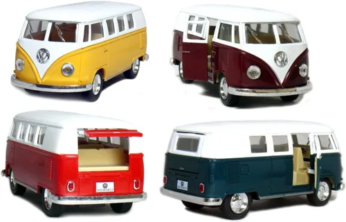 KiNSMART Volkswagen Classic Bus 1962 escala 1:32 5 pulgadas, modelo de metal fundido a presión, acción de retroceso (4 juegos)