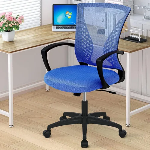 Miniatura 9 de Silla de oficina, silla de escritorio giratoria con respaldo medio con reposabrazos, soporte lumbar de malla, silla de computadora, altura