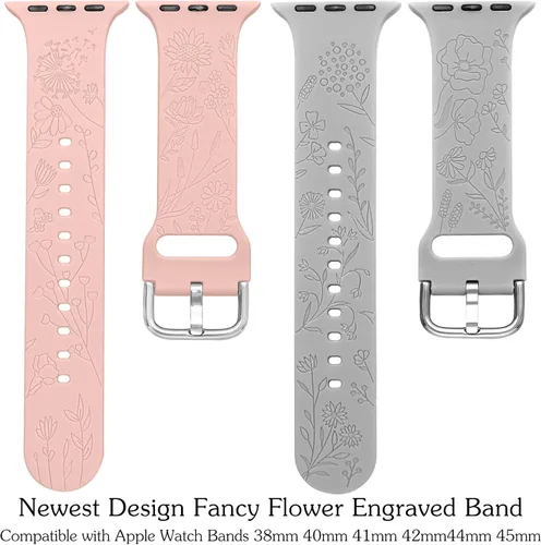 Miniatura 4 de Gillna Correa deportiva para reloj inteligente con diseño floral para mujer, 1.496 pulgadas, 1.575 pulgadas, 1.614 pulgadas, para mujer, compatible
