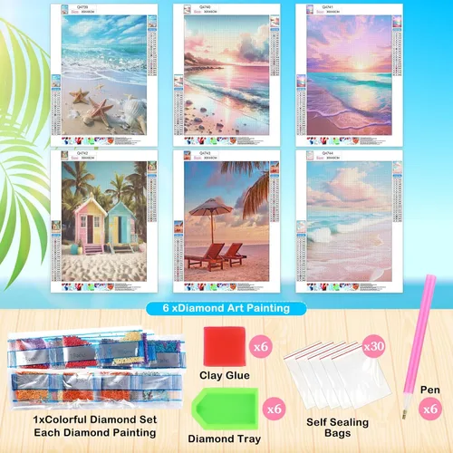 Miniatura 2 de Frienda Kits de Pintura de Diamantes DIY de 6 Piezas de 12 x 16 Pulgadas, Paisajes Abstractos 5D, Arte de Diamantes de Taladro Redondo Completo