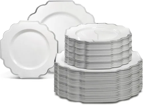 Miniatura 20 de OCCASIONS juego para 25 comensales (200 piezas), 80 comensales (640 piezas), 120 comensales (960 piezas), blanco imperial, 10.5 pulgadas, 7.5 A.
