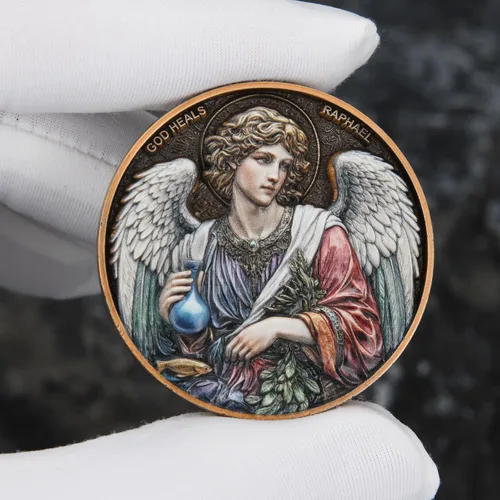 Miniatura 4 de Moneda de desafío Arcángel Rafael - Santo de curación, moneda de coleccionista de doble cara de 1.57 pulgadas