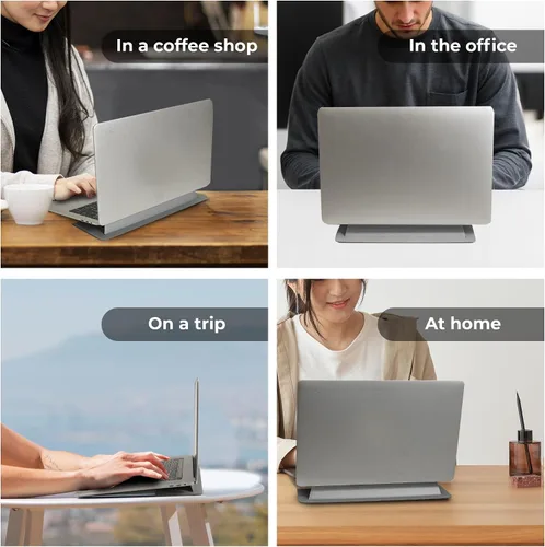 Miniatura 8 de SenseAGE Soporte para computadora portátil para escritorio, oficina, soporte ergonómico para portátil, soporte plano de viaje plegable y portátil