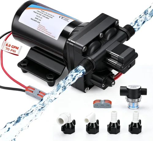 Miniatura 10 de Bomba de agua RV de 12 V 5.5 GPM 55 PSI con tanque acumulador de 0.75 L, sistema de bomba de presión de agua silenciosa máxima de 125 PSI para Azul