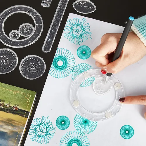 Miniatura 5 de Chivao Plantilla circular de regla geométrica de engranaje de arte en espiral para dibujar plantilla de plástico, kit de dibujo de regla, plantillas