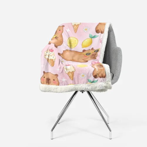 Miniatura 4 de AILONEN Pink Capybara Throw 47"x31" Fleece Sherpa Blanket, Lemon Ice Cream Cartoon Print Printed Throw Blanket, Sweet Room Theme