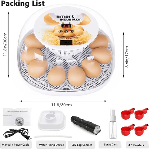 Miniatura 7 de Incubadoras para incubar huevos, incubadora de 12 huevos con giro automático y control de temperatura, adición automática de agua, candelero LED