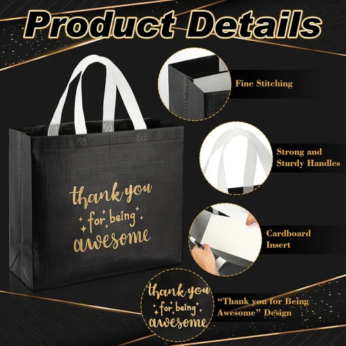Miniatura 4 de Abbylike 24 bolsas de regalo de agradecimiento a granel para empleados, bolsas con asas, reutilizables para graduación, día del padre, oficina, Negro
