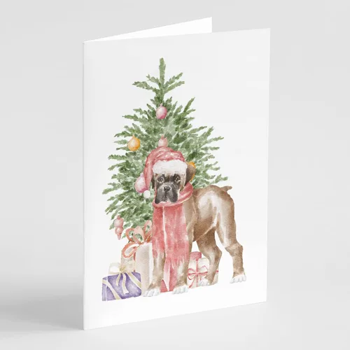 Miniatura 55 de Caroline's Treasures CK8213GCA7P Bulldog, Bulldog Inglés #2 - Tarjetas de felicitación y sobres de árbol de Navidad, paquete de 8 tarjetas en blanco