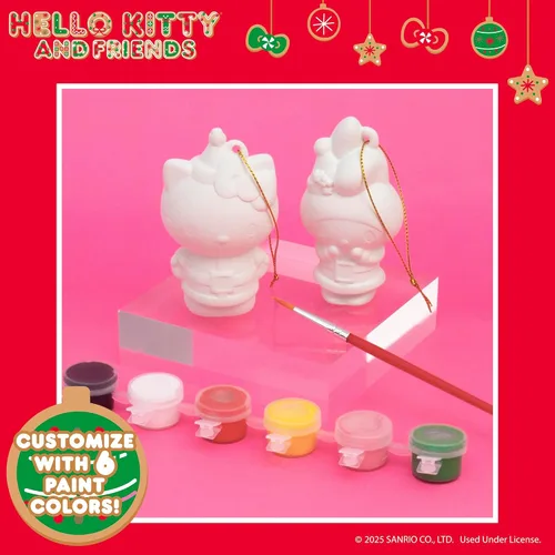 Miniatura 4 de Hello Kitty® y My Melody™ Kit para pintar tus propios adornos navideños, juego de manualidades de cerámica para las fiestas, paquete de 2