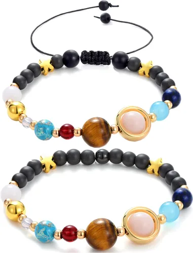 CULOVITY Pulsera del sistema solar, piedras preciosas, astronomía, galaxia, los nueve planetas, guardián, pulseras de joyería para mujeres y hombres